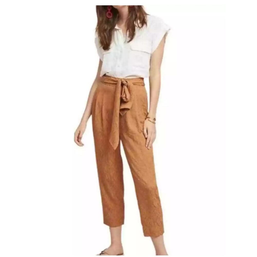 Anthropologie Ett Twa Aubade Pants Women's 2 Gold Jacquard Crop Boho Chic Summer
